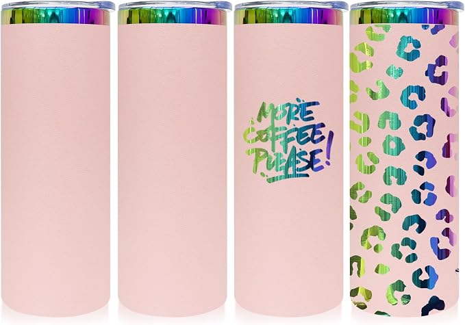 20 oz Skinny Tumblers Stainless Steel Tumbler with Lid and Straw Double Wall Vacuum Insulated Coffee Mug 20oz Powder Coated Cup for Hot and Cold Drinks(Pink,4 pack) by FunTrans