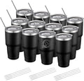 YOUKE OLA 12 Pack Insulated Tumbler Powder Coated Stainless Steel Double Wall Vacuum Travel Coffee Tumbler Cup with Lid and Straw for Laser Engrave DIY Gift 30oz Black by YOUKEOLA