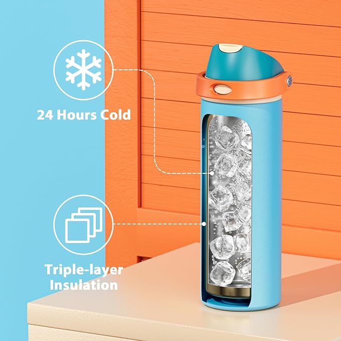 24 oz Insulated Water Bottle for Men: Meoky Stainless Steel Water Bottle with Straw and Spout Lid - Leak Proof, Cold for 24 Hours, Fits in Car Cup Holder, BPA-Free for Sports Travel, Summer Sweetness - Image 4