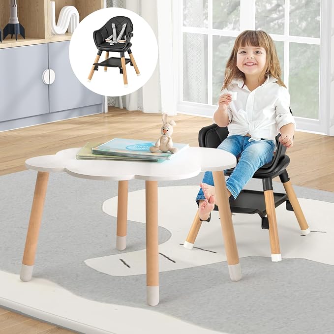 HONEY JOY Baby High Chair, 6 In 1 Convertible Wooden Highchair - Image 9