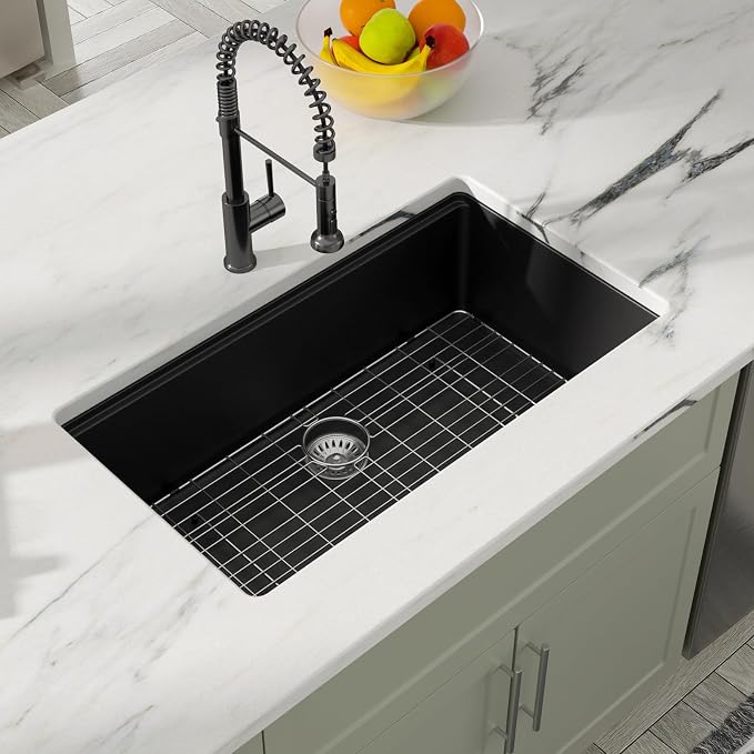 Dcolora 32 inches Granite Composite Kitchen Sink Workstation Black Undermount - Image 3
