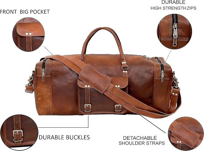 Leather Duffle Bag for Men Luggage Handmade Travel Bag Carry On Luggage - Image 7