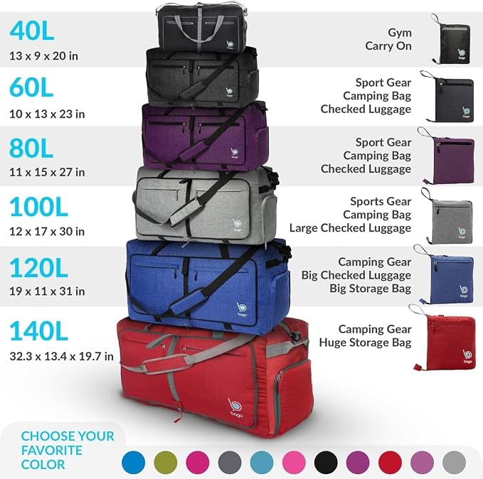 Bago Foldable Duffel Bags for Traveling Women & Men - 60L Medium Packable - Image 9