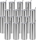 16 Pack 20 Oz Straight Skinny Tumblers,Individually Gift Boxed Stainless Steel Slim Skinny Tumbler Set Bulk, 20 Oz Insulated Slim Thin Travel Tumbler Cup for Diy, Silver by Wzaytia