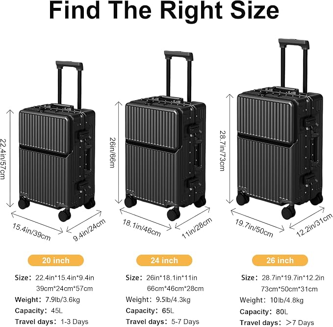 2-Piece Hardshell Zipperless Luggage Set, 20/26" Aluminum Frame Hardshell - Image 8