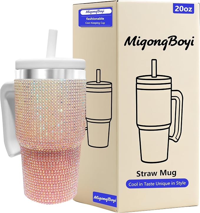 20-OZ Insulated Water Bottle,Insulated Stainless Steel Tumbler,Reusable Cold Drink Thermos,BPA-Free, Double-Wall Stainless Steel Water Bottle (Pink White Gradient-Diamond, 20, Fluid Ounces) by Unknown