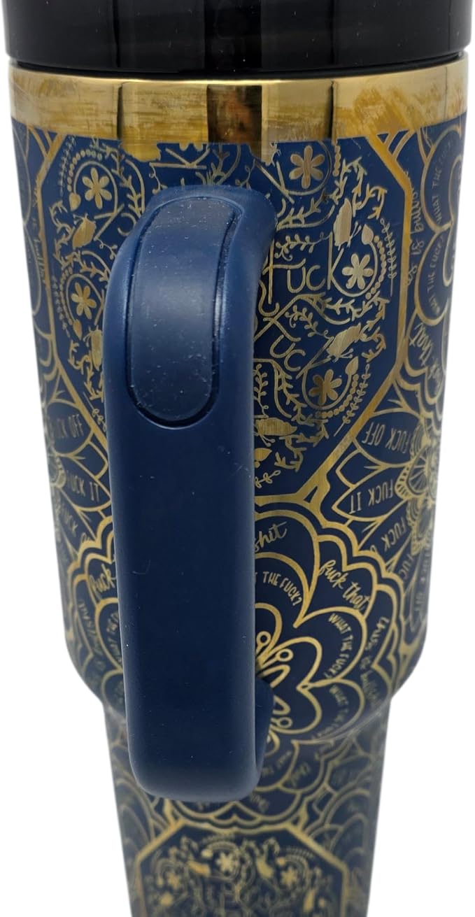 Hidden Cuss Word Tumbler 40oz Laser Engraved Funny Nurse Gift Swear Tumbler with Lid and Straw, Multicolor, Gag Gift Stainless Steel Travel Mug, Navy with Gold Underlay - Image 6