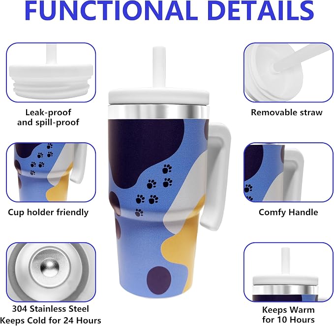 2PCS 20-OZ Insulated Water Bottle,Insulated Stainless Steel Tumbler,Reusable Cold Drink Thermos,BPA-Free, Double-Wall Stainless Steel Water Bottle (Blue-Hoo rays, 20, Fluid Ounces) - Image 3