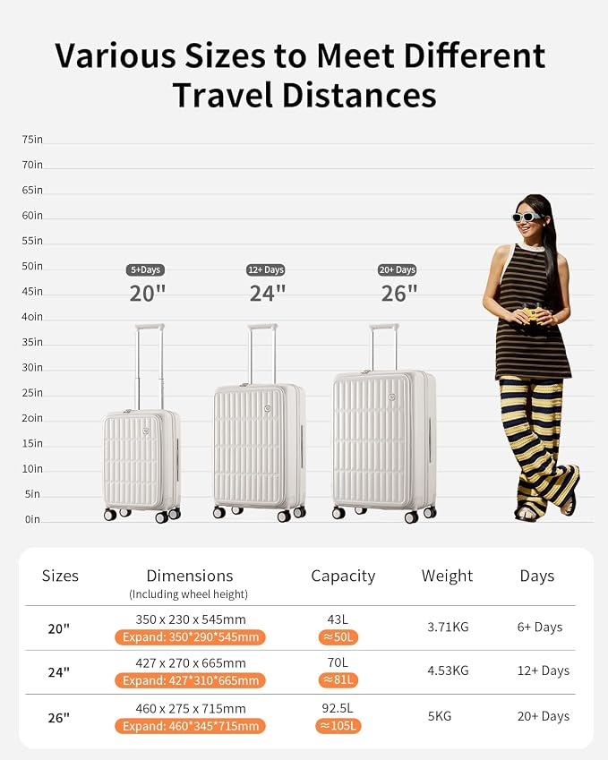 aji Expandable Top Open 26 Inch Checked Luggage - Image 11