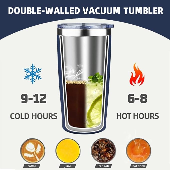 20 oz Tumbler with Lids and Straws, Stainless Steel Insulated Coffee Tumbler, Double Wall Vacuum Insulated Travel Mug Cup, Leakproof Thermal Coffee Cup for Hot and Cold Drinks (navy blue) - Image 3