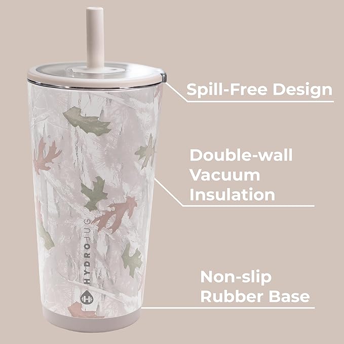 HydroJug Everyday Tumbler 20 oz – Ceramic-Lined Insulated Tumbler with Straw and Soft-Touch Lid, Cup Holder Friendly, Double-Wall Vacuum Insulation, Reusable Travel Cup – Camo - Image 3