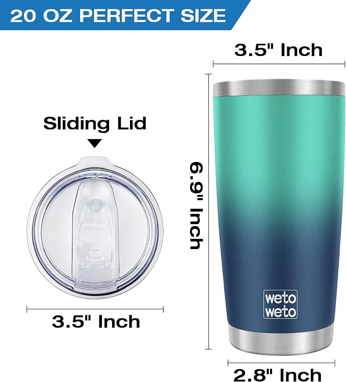 WETOWETO 20oz Insulated Stainless Steel Tumbler, Double Wall Vacuum Travel Coffee Mug, Leak-Proof Tumbler Cup for Home Office Travel (Green-Blue Gradient, 1 Pack) - Image 3
