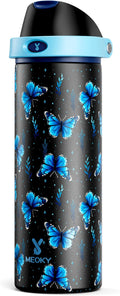 24 oz Insulated Water Bottle for Women: Meoky Glow in the Dark Water Bottle with 2-in-1 Straw and Spout Lid - Leak Proof, Cold for 24 Hours, Fits in Car Cup Holder, BPA-Free for Sports Travel, Moonlit by MEOKY