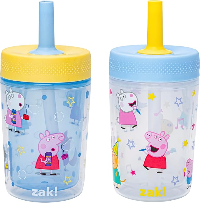 Zak Designs Peppa Pig Capri Toddler Tumblers For Travel or At Home, 9oz 2-Pack Double Wall Plastic Sippy Cups With Leak-Proof Design is Perfect For Kids (Peppa and Friends) by ZakDesigns