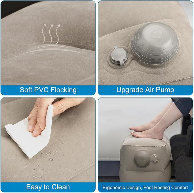 Inflatable Travel Foot Rest Pillow, 2 Pack Airplane Foot Rest Pillows, Portable - Image 4