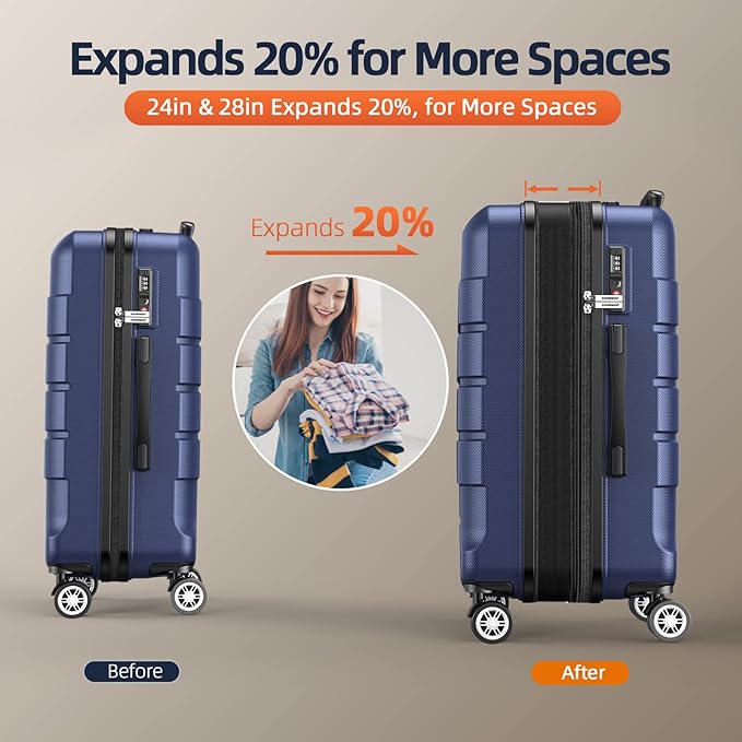 SHOWKOO Luggage Sets Expandable PC+ABS Durable Suitcase Double Wheels TSA Lock - Image 5