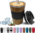 YINBAOGE Insulated Travel Coffee Mug, Spill & Leak Proof, Portable To Go Camping Stainless Steel Coffee Tumbler, Reusable Thermal Coffee Cup with Lid for Hot & Cold Drinks (Wood Grain, 12 OZ) by YINBAOGE