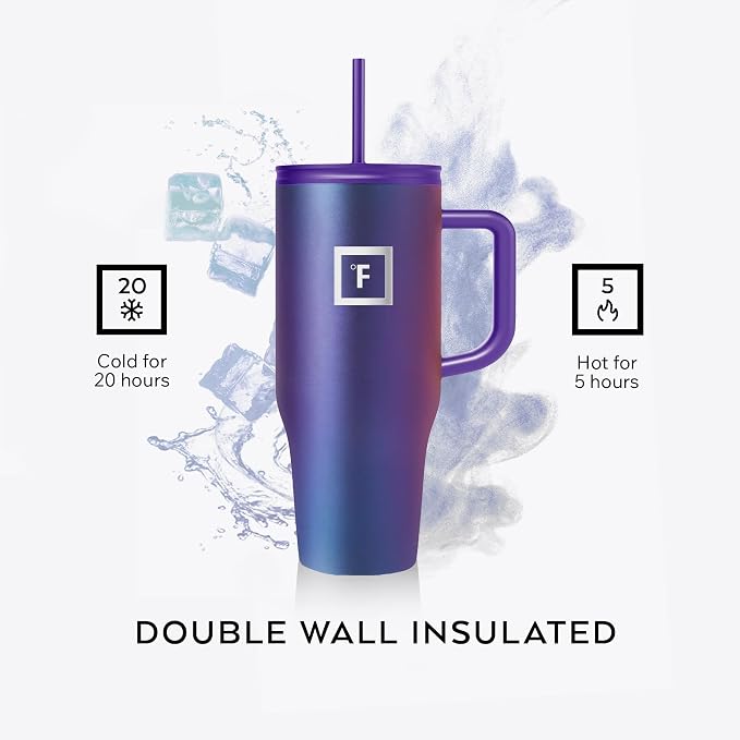 IRON °FLASK Co-Pilot Insulated Mug w/Straw & Flip Cap Lids - Cup Holder Bottle for Hot, Cold Drink - Leak-Proof - Water, Coffee Portable Travel Mug - Twilight Blue, 32 Oz - Image 4