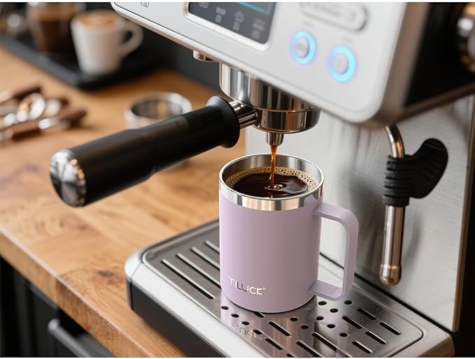 TILUCK 12 oz Insulated Coffee Mug with Lid, Double Wall Vacuum Insulated Travel Mug Cup with Handle for Hot or Cold Drinks（12oz，Matte LightPurple） - Image 3