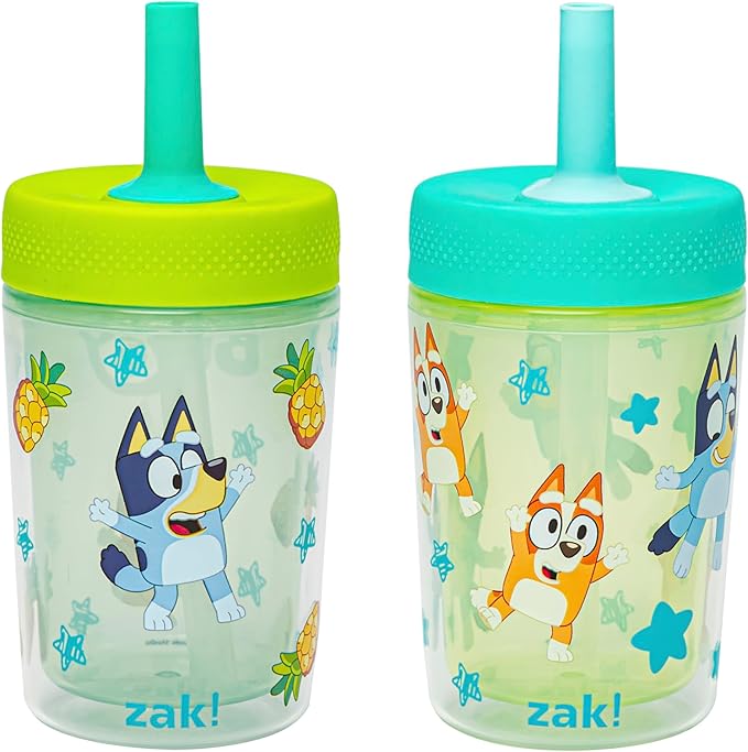 Zak Designs Bluey Capri Toddler Tumblers For Travel or At Home, 9oz 2-Pack Double Wall Plastic Sippy Cups With Leak-Proof Design is Perfect For Kids (Bluey, Bingo) by ZakDesigns