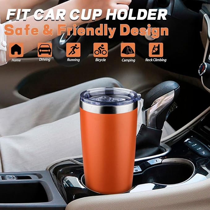 20 oz Tumbler with Lids and Straws, Stainless Steel Insulated Coffee Tumbler, Double Wall Vacuum Insulated Travel Mug Cup, Leakproof Thermal Coffee Cup for Hot and Cold Drinks (Orange) - Image 6
