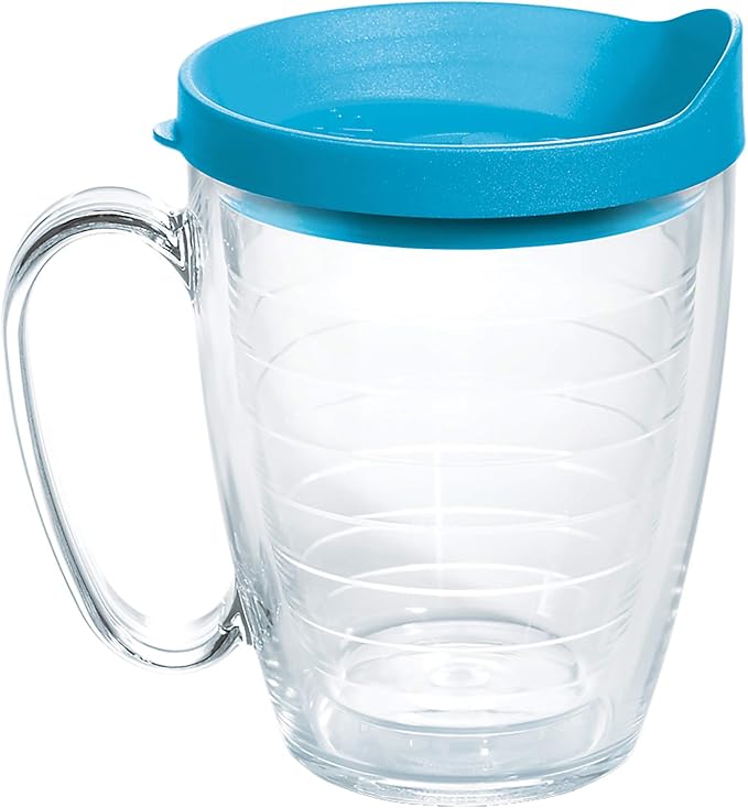 Tervis Clear & Colorful Lidded Made in USA Double Walled Insulated Tumbler Travel Cup Keeps Drinks Cold & Hot, 16oz Mug, Turquoise Lid by TervisTumblerCompany