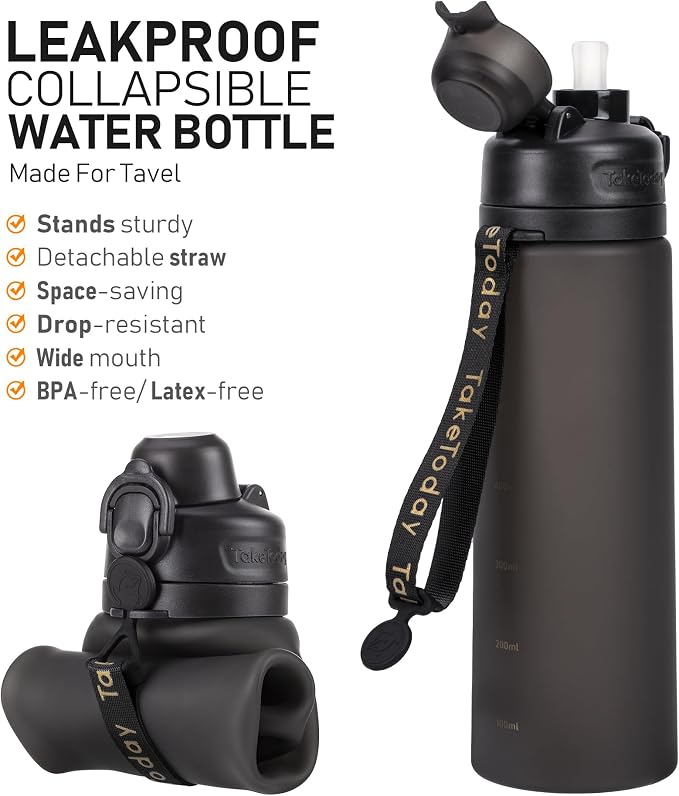 TakeToday Collapsible Water Bottles 20oz, Leak Proof, Foldable Silicone Travel - Image 2