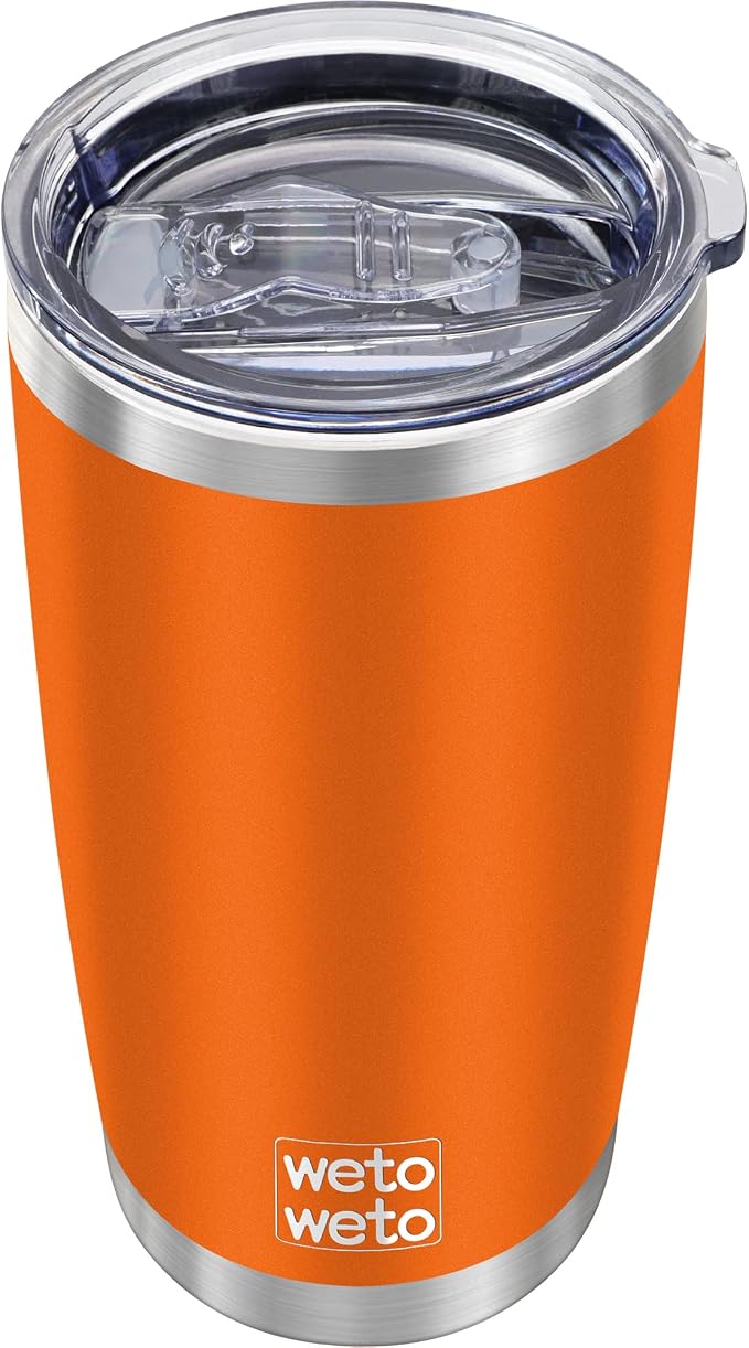 WETOWETO 20oz Insulated Stainless Steel Tumbler, Double Wall Vacuum Leak-proof Travel Coffee Mug, Powder Coated Water Cup (Orange, 1 Pack) by Wetoweto