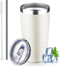 20 oz Tumbler with Lids and Straws, Stainless Steel Insulated Coffee Tumbler, Double Wall Vacuum Insulated Travel Mug Cup, Leakproof Thermal Coffee Cup for Hot and Cold Drinks (cream) by GUDEMAO