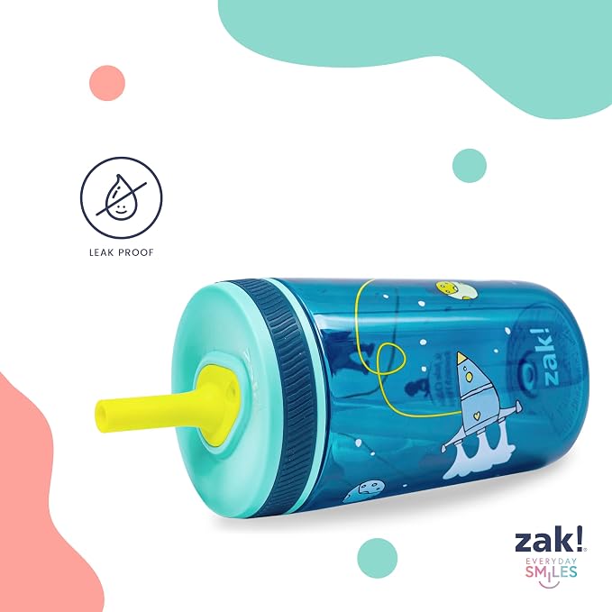 Zak Designs St. Jude Kelso Toddler Tumblers For Travel or At Home, 15oz 2-Pack Durable Plastic Sippy Cups With Leak-Proof Design is Perfect For Kids (Space and Smiles) - Image 5