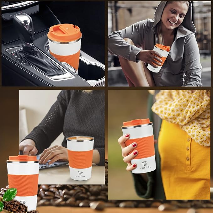 CS COSDDI 12 oz Stainless Steel Vacuum Insulated Tumbler - Coffee Travel Mug Spill Proof with Lid - coffee Cup for Keep Hot/Ice Coffee,Tea and Beer, Orange - Image 7