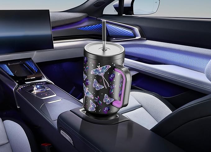 Meoky 40 oz Glow in the Dark Tumbler with Handle and Straw, Tumbler with Lid and Straw, Insulated Stainless Steel Travel Mug, 100% Leak-proof, Keeps Cold for 34 Hours (Butterfly) - Image 7