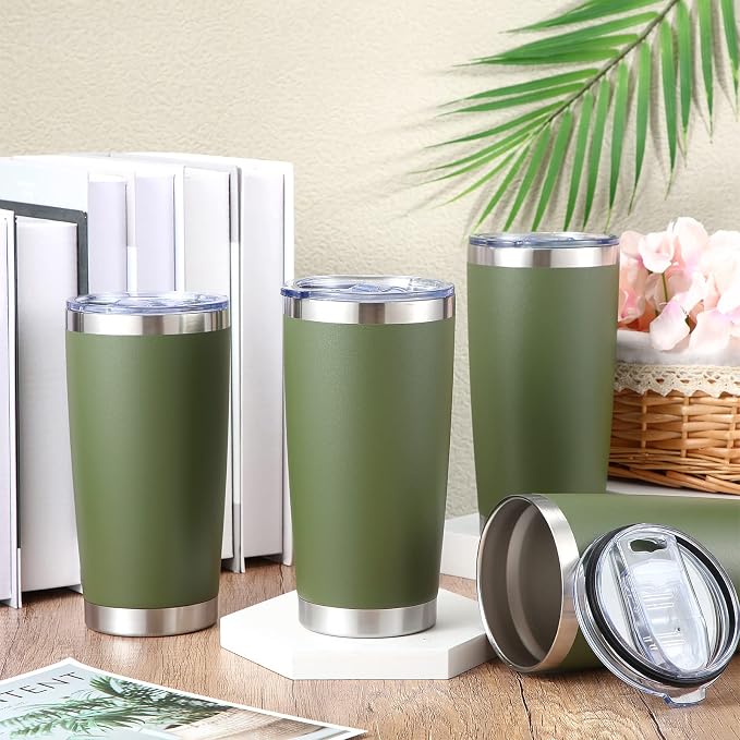 Sieral 36 Pack Stainless Steel Tumblers Bulk with Lids Double Wall Vacuum Insulated Coffee Cups Blank leakproof Powder Coated Tumblers for Engraving Wedding Graduation Party Favors(20 oz,Army Green) - Image 3