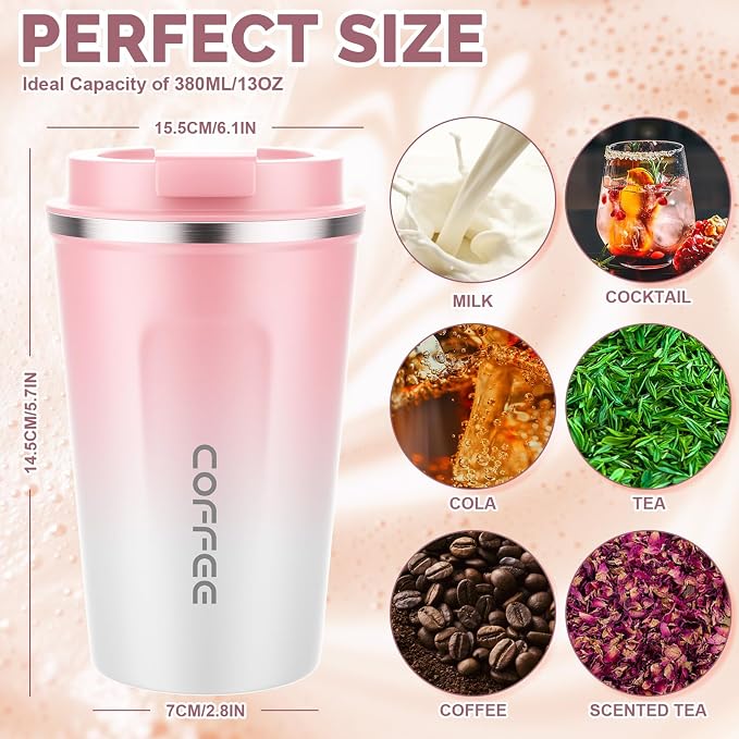 CS COSDDI 12 oz Stainless Steel Vacuum Insulated Tumbler - Coffee Travel Mug Spill Proof with Lid - Coffee Cups for Keep Hot/Ice Coffee,Tea and Beer (Pink-White380ML) - Image 2