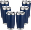 20oz Stainless Steel Tumbler Bulk with Lid, Travel Mug - Double Wall Vacuum Powder Coated Cup - Navy Blue, 6 Pack by Unknown