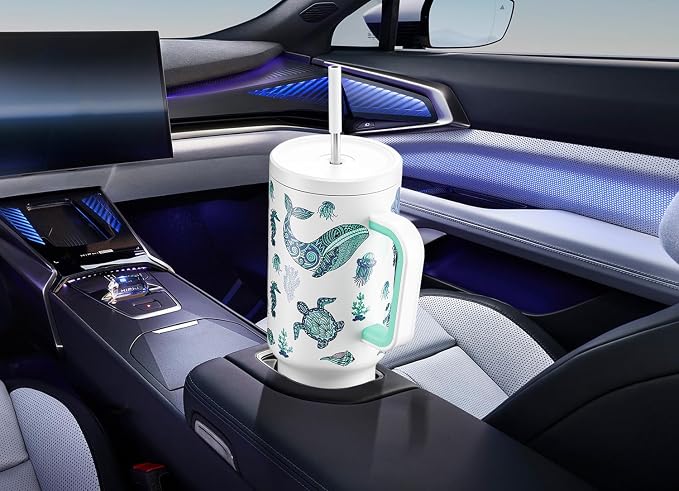 Meoky 40 oz Glow in the Dark Tumbler with Handle and Straw, Tumbler with Lid and Straw, Insulated Stainless Steel Travel Mug, 100% Leak-proof, Keeps Cold for 34 Hours (Sea Life) - Image 7