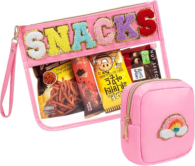 2 Pcs Snack Pouch Chenille Letter Clear Zipper Snack Bag, Nylon Snack Pouch by FFpaw