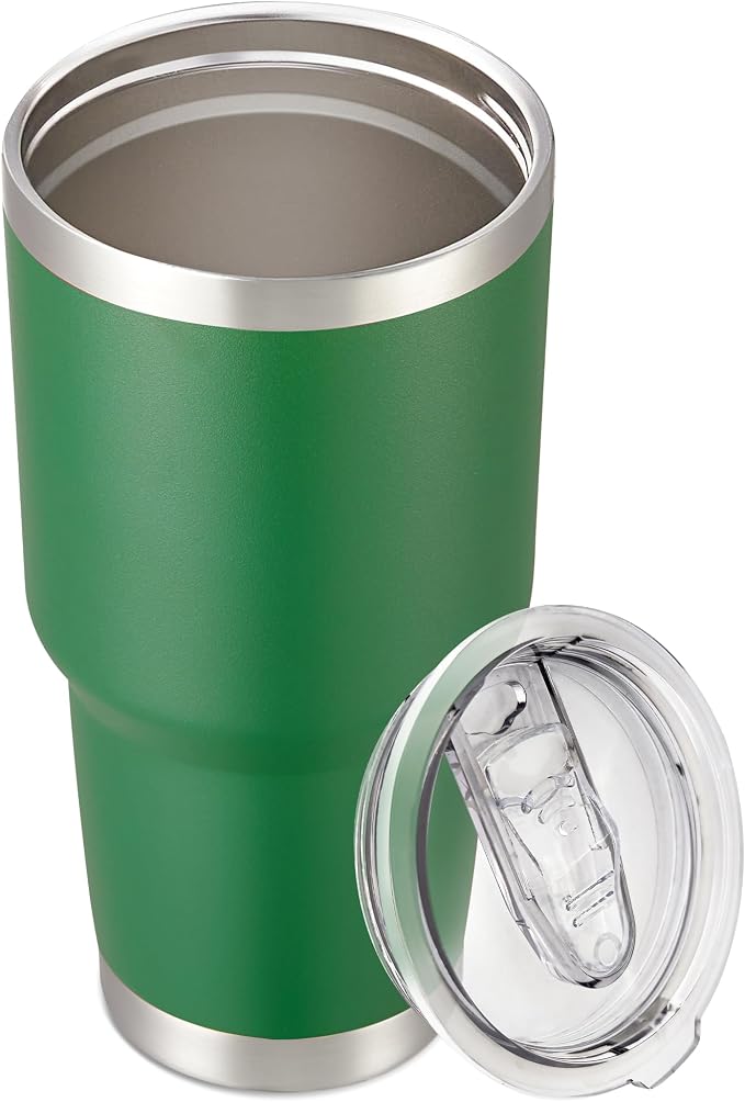 30 oz Tumbler with Lid Stainless Steel Tumblers Vacuum Insulated Cup Reusable Powder Coated Travel Mug Double Wall Leak Proof Portable Cups Keep Cold Drinks for 12 Hours, Dark Green, 1 Pack by CoolYoleb