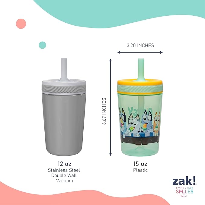 Zak Designs Bluey Kelso Toddler Cups For Travel or At Home, 15oz 2-Pack Durable Plastic Sippy Cups With Leak-Proof Design is Perfect For Kids (Bluey & Friends) - Image 8