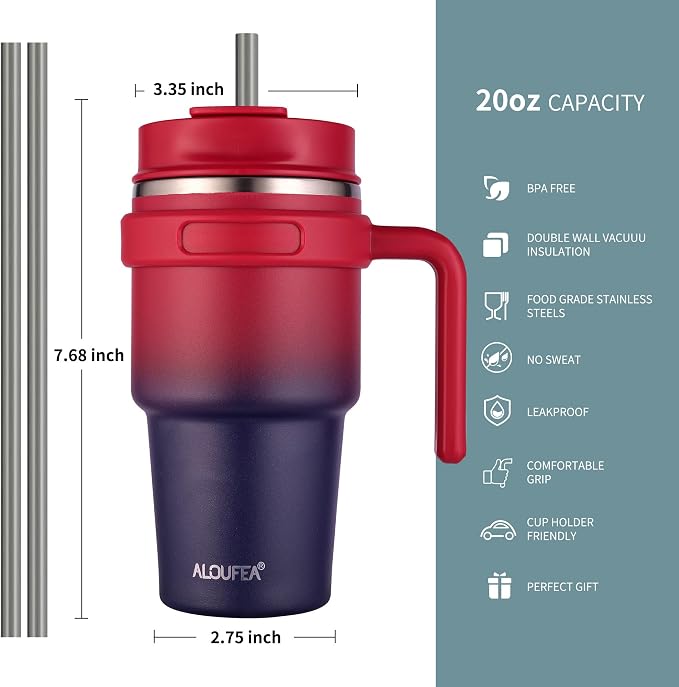 ALOUFEA 20 oz Insulated Coffee Mug Tumbler with Handle, Stainless Steel Travel Mug Tumbler with Lid and Straw,Double Wall Vacuum Leak Proof Ice Coffee Thermal Cup, Dark Rainbow - Image 2