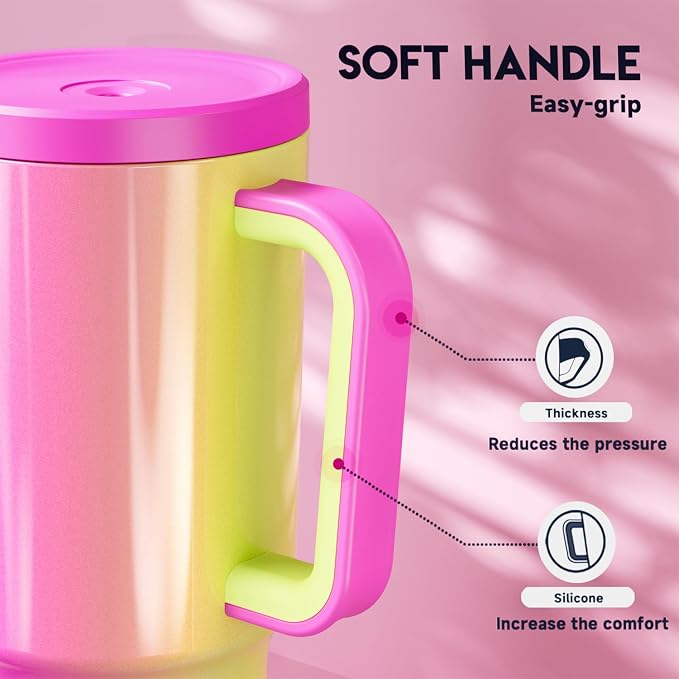 Meoky 30 oz Tumbler with Handle, Tumbler with Lid and Straw, Insulated Stainless Steel Travel Mug, 100% Leak-proof, Cupholder Friendly, Keeps Cold for 24 Hours or Hot for 8 Hours (Carnival) - Image 7