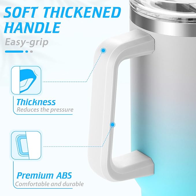 TaroKitc 40 oz Tumbler with Handle | Stainless Steel Insulated Travel Mug with Lids and Straw | Iced Coffee Cup | Keeps Cold for 34 Hours | Dishwasher Safe, BPA Free | Clear Sky - Image 4