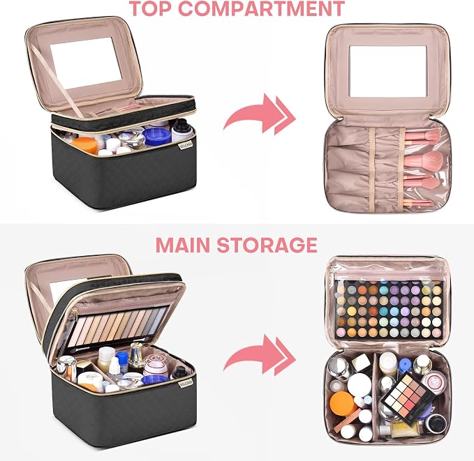Double Layer Travel Makeup Bag Women, Cosmetic Organizer Case, Travel - Image 2