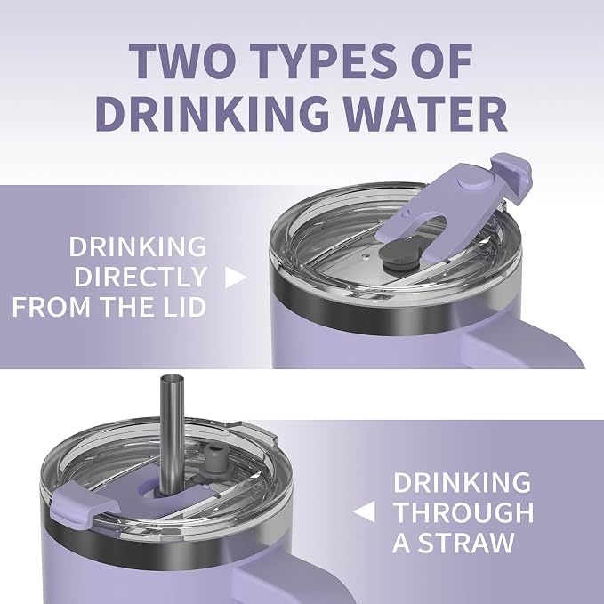 40 oz Tumbler with Handle,Tumbler with Lid and Straw,Double Wall Insulated Cup Stainless Steel Travel Mug(Cold for 34 Hours),Water Bottle for Iced Tea,Coffee,Cold Beverages(Purple) - Image 4