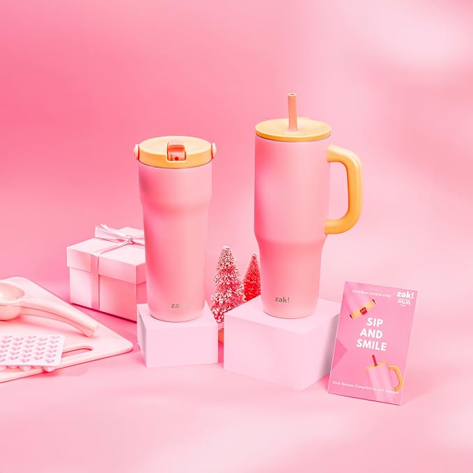 Zak Designs Sutton Travel Tumbler for On the Go, 30oz Stainless Steel with Vacuum Insulation, Straw Spout, Carry Handle for Cold Drinks (So Sweet Pink) - Image 12
