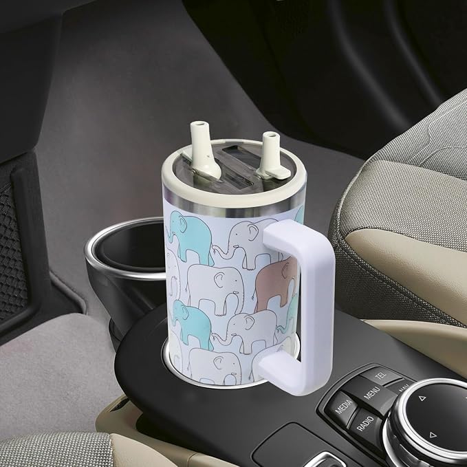 SYACOT 40 oz Tumbler with Handle and Straw Stainless Steel Insulated Tumbler Leak Proof Lid and Straw Lid Reusable Travel Mug Coffee Mug Cup Dishwasher Safe Keep Drinks Cold and Hot (LittleElephant) - Image 5