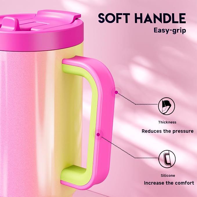 Meoky 32 oz Tumbler with Handle and Flip Straw, 100% Leakproof Tumbler with Lid and Straw, Stainless Steel Insulated Cup, Cupholder Friendly, Keeps Cold for 24 Hours (Carnival) - Image 4