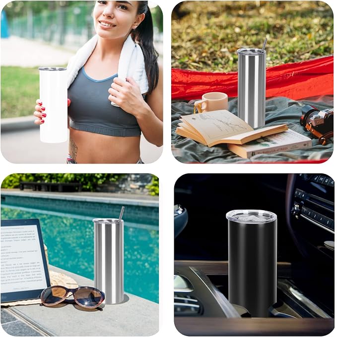 12 Pack 20 Oz Straight Skinny Tumblers,Individually Gift Boxed Stainless Steel Slim Skinny Tumbler Set Bulk, 20 Oz Insulated Slim Thin Travel Tumbler Cup for Diy, Silver - Image 6