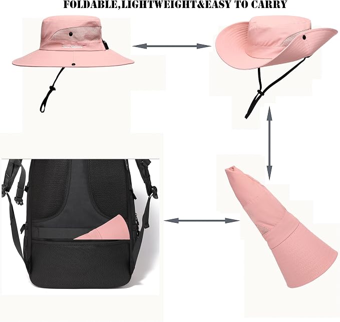 Womens Summer Sun Hat Beach Hat Wide Brim Outdoor UV Protection Hat Foldable - Image 4