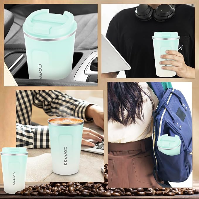 CS COSDDI 12 oz Stainless Steel Vacuum Insulated Tumbler - Coffee Travel Mug Spill Proof with Lid - Coffee Cups for Keep Hot/Ice Coffee,Tea and Beer (blue-white380ML) - Image 7